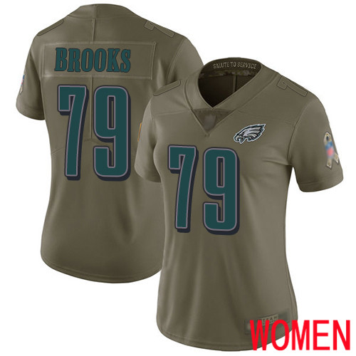 Women Philadelphia Eagles #79 Brandon Brooks Limited Olive 2017 Salute to Service Football NFL Jersey